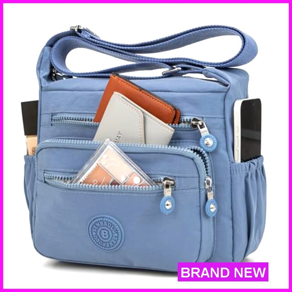 Lightweight Nylon Shoulder Bag Multiple Pockets Anti-Theft Tote Crossbody Purse - Picture 4 of 8